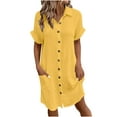 thumbnail image 4 of LOVZFMLL Summer Dresses for Women 2025 Casual Short Sleeve V Neck Button Down Shirt Dress with Pockets Beach Vacation Clothes for Women Yellow XL, 4 of 5