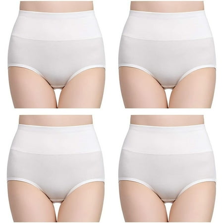 SnnmBlm Women s High Waist Cotton Underwear Soft Brief Panties Regular and Plus Size White S