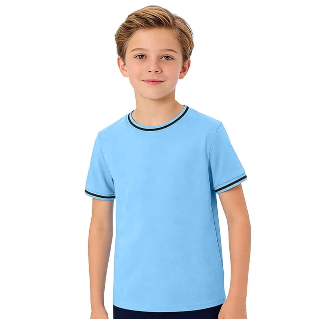 T-shirts à Manches Courtes Col Rond Unis pour Garçons, Hauts Décontractés Légers pour l'École et les Sorties, 5-14 Ans