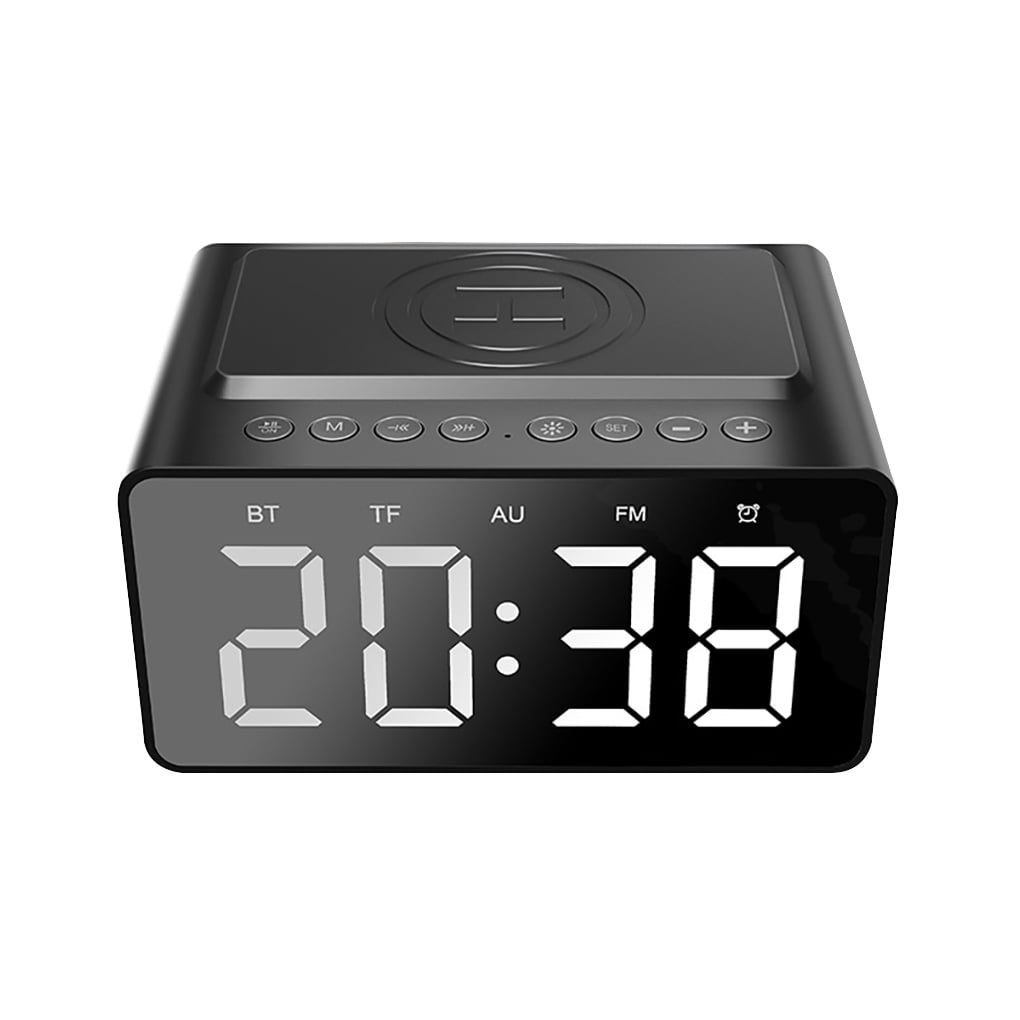Black Mains Powered FM Wireless Playback Speaker Dimmable LED Display Dual Alarm Clock Radio Answering Incoming Calls Alarm Clocks for Bedrooms … TF Card AUX Digital Alarm Clock 