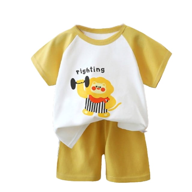 Birdeem Ensembles de Blouses et Chemises à Manches Courtes Col Rond Bébé Été Mignon Imprimé Col Rond Ensemble de Shorts à Manches Courtes