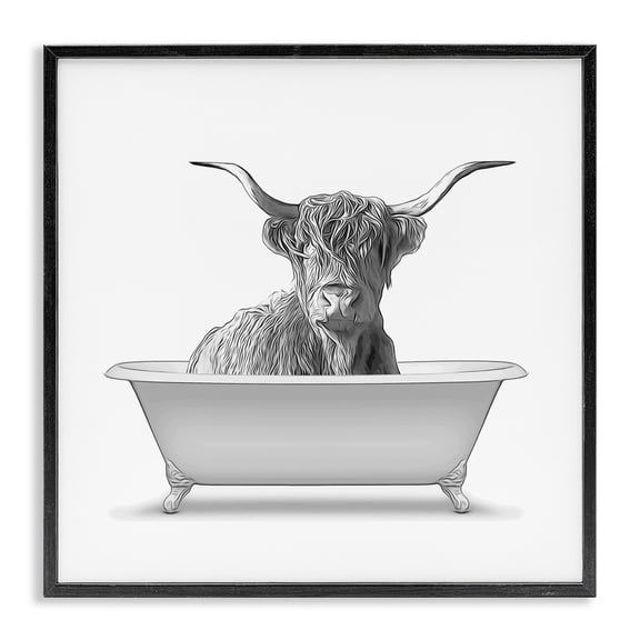 Stupell Industries Eclectic Monochrome Longhorn Cattle Bathtub Vintage Farmhouse Black Framed Giclee Art, 12 x 12, by Annalisa Latella