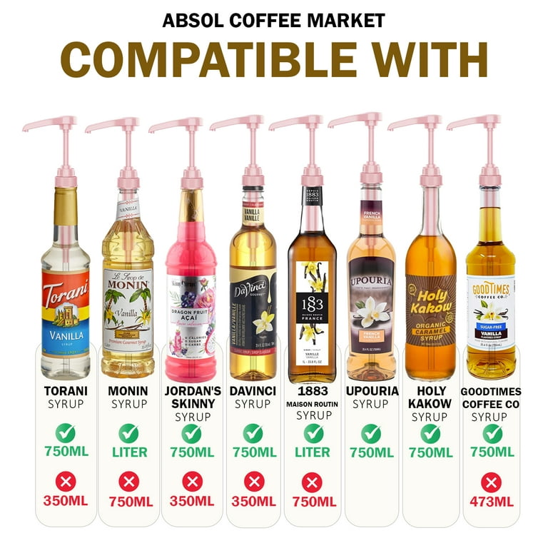 Absol Coffee Market Pink Coffee Syrup Pump, 12 Pack, for 750ml