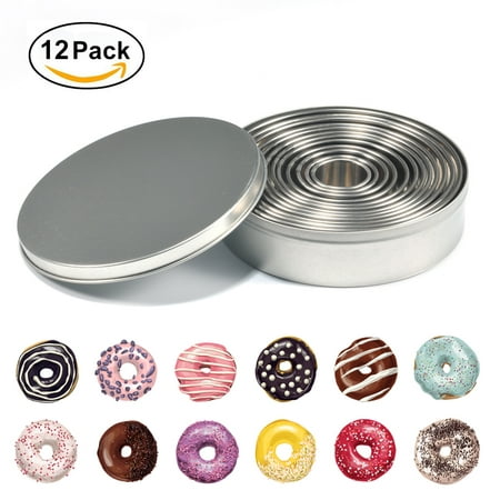 Tbest 12 Pcs Stainless steel Round Cookie Biscuit Cutter Baking Metal Ring Molds for Dough Fondant Do,stainless steel cookie cutters (Best Dough For Cookie Cutters)