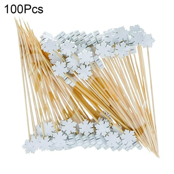 QHUDLV 100PCS Christmas Cocktail Sticks,Vintage Themed Xmas Decoration Toothpicks,Bamboo Food Picks Fruit Sticks Wooden Toothpicks Xmas Bamboo Skewers Cocktail Stick for Drinks Canapes Appetizers