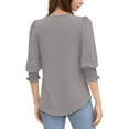 thumbnail image 7 of bbyeadc Womens Summer Tops 2025 Crew Neck Puff Cuff Pleated Shirts Three Quarter Sleeve Dressy Casual Loose Fit Trendy T-Shirt Blouses Summer Solid Business Tshirts Clothes, Gray M, 7 of 7