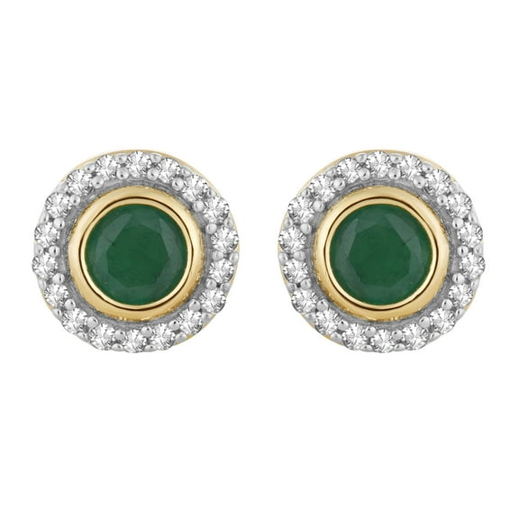 10k Gold Emerald & 1/10 Carat T.W. Diamond Halo Stud Earrings