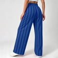 thumbnail image 6 of Crinkle Textured Womens Striped Wide Leg Pants Drawstring High Waist Loose Flowy Trousers with Pockets Daily Beach Loungewear Pants Blue, 6 of 7