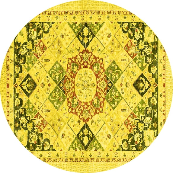 Ahgly Company Indoor Round Abstract Yellow Modern Area Rugs, 7' Round
