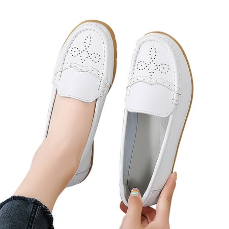 Xysaqa Slip on Work Shoes Women  Slip on Flats Shoes Comfortable Casual Hollowed Out Women s Leather Shoes with Soft Soles Sloping Heels Wedding Shoes for Women on Clearance
