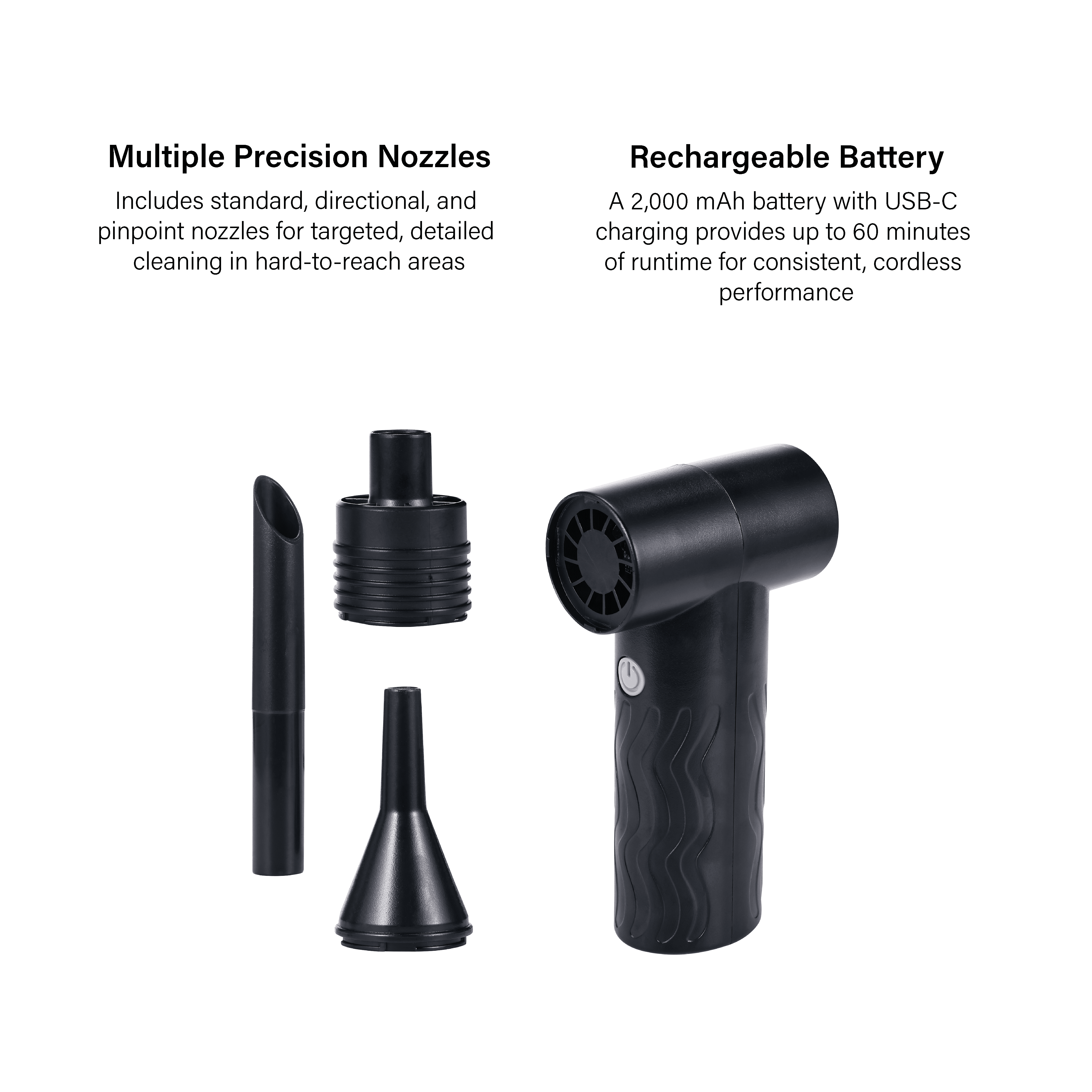 onn Rechargeable Air Duster with Multiple Nozzles and Carrying Bag