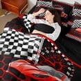 thumbnail image 5 of Manfei Red Racing Car 7-Piece Twin Bedding Sets for Boys, Modern Checkered Flag Bedding Comforter Set, Fashion Honeycomb Reversible Sheet Sets, Luxury Bedroom Decor, 5 of 8