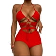 thumbnail image 2 of WREESH Women Solid Color Backless Bikini One-Pieces Swimwear Swimsuit Beachwear Set, 2 of 7