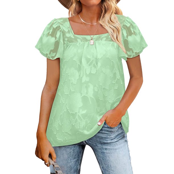 Tops De Encaje Tops de encaje para mujer, tops de verano con cuello cuadrado a la moda para ir de compras (verde S) Cgtredaw Para estrenar