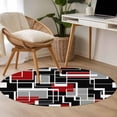 thumbnail image 4 of Red Black Geometric Round Area Rug 3.3Ft Washable Circle Rugs for Dining Room Table, Modern Color Block Abstract Non-Slip Carpet Floor Mats Indoor Outdoor Carpet Runner Aesthetic Home Decor, 4 of 8