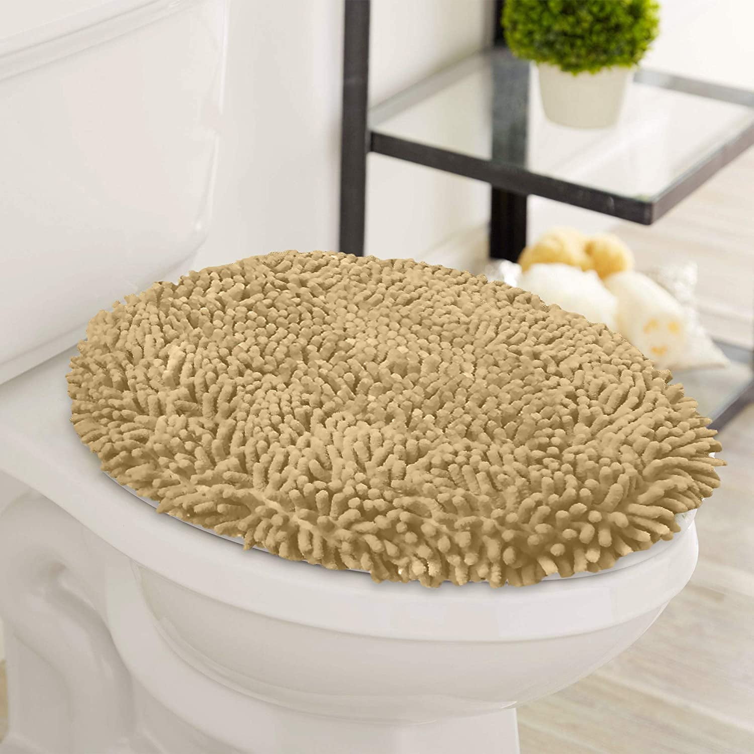LuxUrux Toilet Lid Cover, ExtraSoft Plush Seat Cloud Washable Shaggy