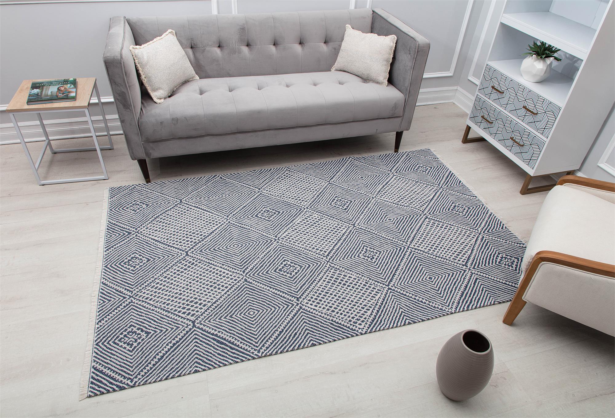 Queer Eye Gavin Diamond Pattern Eco-Friendly Area Rug, 2'6" x 4', Navy Blue/Ivory