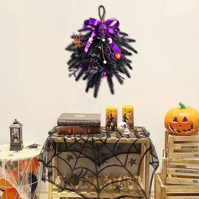 Corona de calavera Fiudx simulación de Halloween decoración morada para casa embrujada
