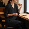 thumbnail image 7 of LEKWK Linen Tunic Tops for Women V-Neck Half Sleeve High Low Shirts Lightweight Breathable Casual Shirts with Pockets Fall Vacation Travel Outfits, 7 of 7