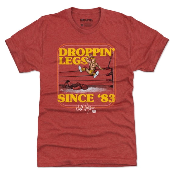 Men's 500 Level Heather Red Hulk Hogan Droppin' Legs Since '83 Tri-Blend T-Shirt