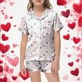 thumbnail image 2 of Teen Satin Pajamas for Girls Valentines Pjs Short Sleeve Heart Button Down Sleep Shirt Pajamas 10-11 Years Girls, 2 of 5