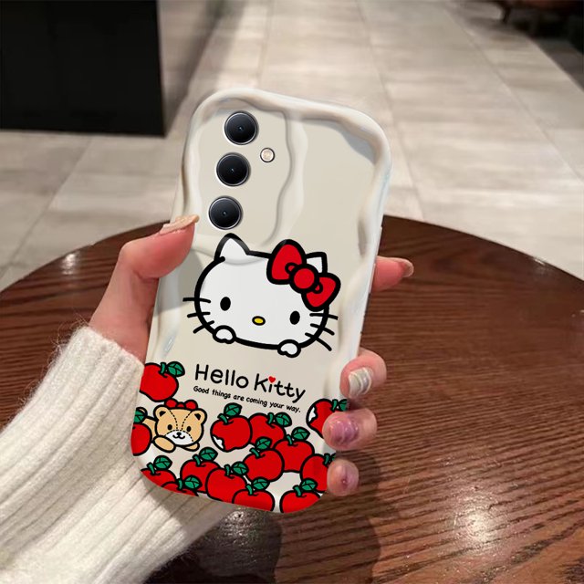 Red Cute Hello Kitty Cartoon 3D Wave Phone Case For Samsung Galaxy S24 S23 S21 S20 FE Plus Ultra 4G 5G Soft Silicone Back Cover