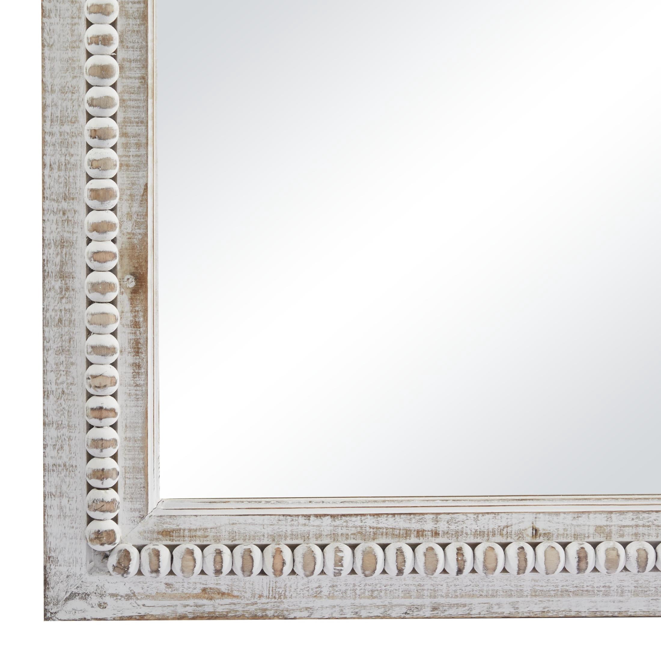 DecMode 28" x 48" White Carved Beaded Wall Mirror