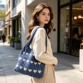thumbnail image 3 of BZPIZ Knitted Heart-Patterned Tote Bag for Women, Large Beach Bag Shoulder Bag for Work School Beach Travel and Shopping Grocery, Gift for Women Men, 3 of 6