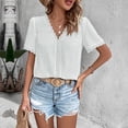 thumbnail image 5 of Womens Chiffon Pom Poms Tops Short Sleeve V Neck Shirts Lace-Trim Lightweight Blouses Dressy Fashion T-Shirt Going Out Tops Casual Business Outfits Spring Summer Clothes 2026, 5 of 8