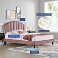 thumbnail image 2 of Platform Bed Frame, Queen Size, Pink, Velvet, Modern Contemporary, Bedroom Master Guest Suite Room, 2 of 10