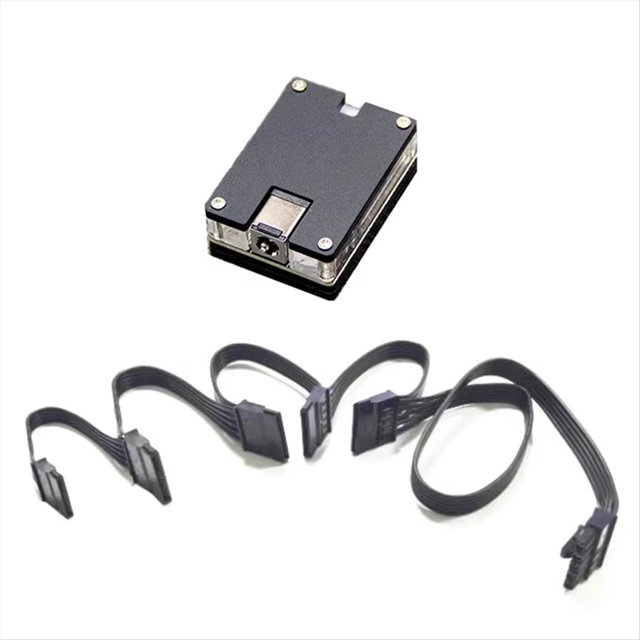 DC12V 5.5x2.5mm to 12V 5V SATA HDD SSD Power Cable Hard Disk Adapter Module Power Supply DC-SATA Nas 5SATA,1 * Module 1 * power cable,Black