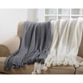 thumbnail image 3 of Solid Color Knitted Pom Pom Cozy Throw Blanket - 2 Colors (Ivory), 3 of 3