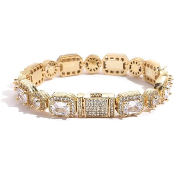 14K Gold 10mm Mixed Shape Moissanite Ice Sugar Bracelet with Flip Clasp, Unisex Hip-Hop Jewelry, Street Style