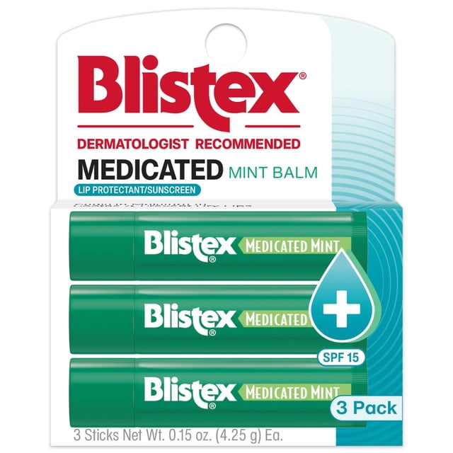 Bálsamo labial medicado Blistex Mint con FPS 15, paquete de 3