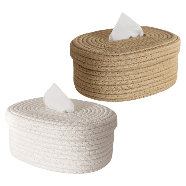 Caja de pañuelos faciales de papel tejido de cuerda de algodón Caja de artículos diversos Elegante