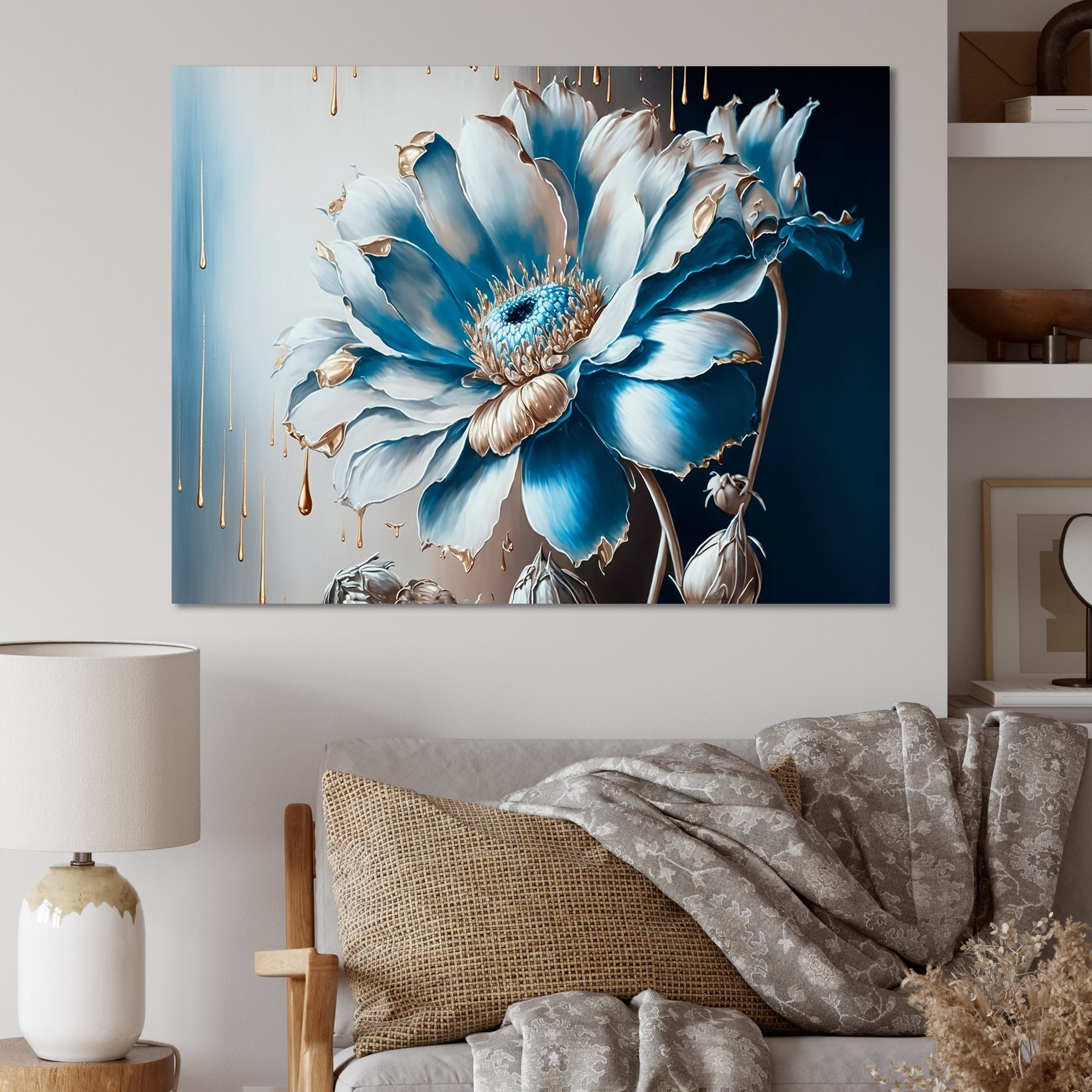 Designart Ice Blue Daisy I Canvas Wall Art