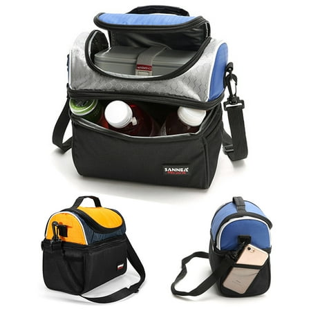 Dual Compartment Lunch Box - Thermal Insulated Dual Compartment Lunch Bag for Men, Women | Double Deck Reusable Lunch Box with Shoulder Strap, Leakproof Liner | Medium Lunch Box for School, Work, Office