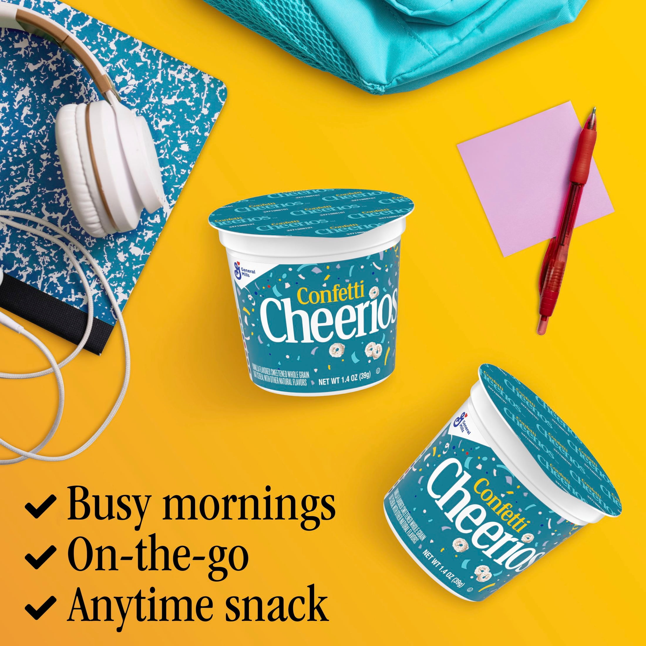 (12 pack) Confetti Cheerios Breakfast Cereal Cup, Gluten Free, Single Serve Cereal, 1.4 oz