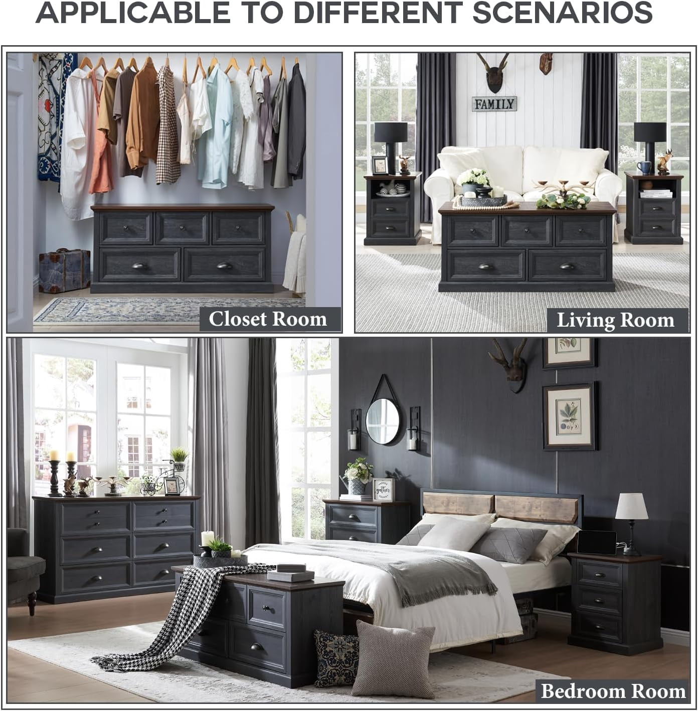 SinCiDo 5 Drawer Dresser for Bedroom, Farmhouse Chest of Drawers, Wood Tall Large Organizer Storage, Drawer for Living Room