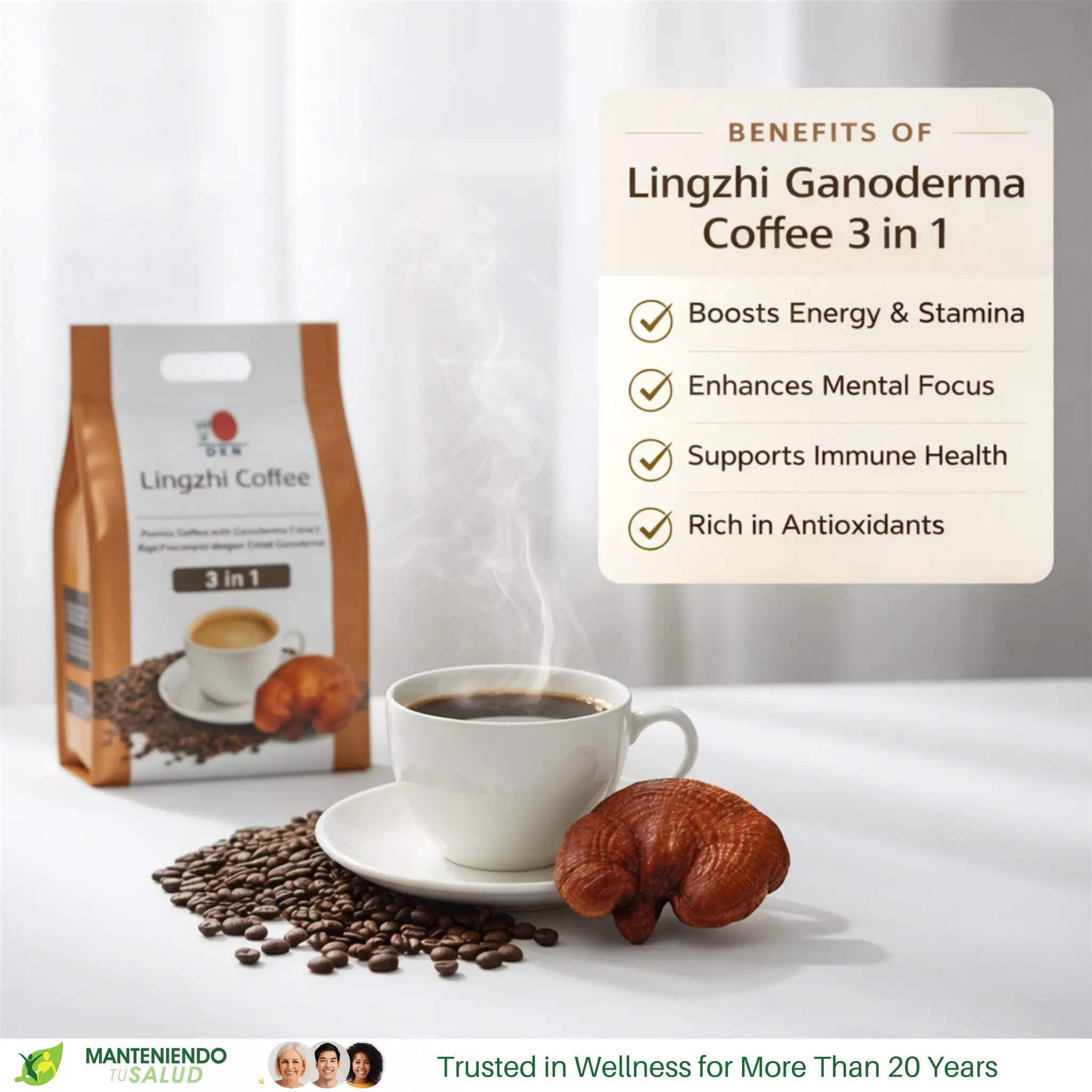 DXN Lingzhi Coffee 3 in 1, Instant Ganoderma Coffee, 20 Pack