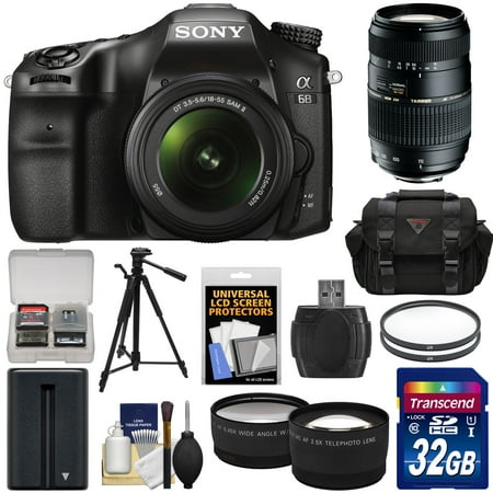 Sony Alpha A68 Digital SLR Camera & 18-55mm with 70-300mm Lens + 32GB Card + Battery + Case + Tripod + Filters + Tele/Wide Lens Kit