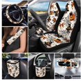 thumbnail image 2 of Qpednta 15Pcs Pumpkin Ghost Auto Interior Seat Covers Full Set, Steering Wheel Cover, Seatbelt Pads, Garbage Bin, Cup Coasters, Storage Pouch, Easy to Install, Universal Fits Suvs Trucks, 2 of 7