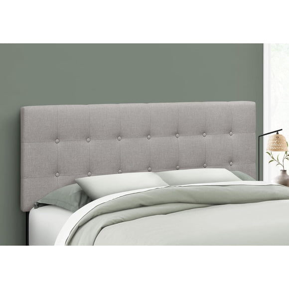 Monarch Specialties Bed, Headboard Only, Queen Size, Bedroom, Upholstered, Linen Look, Grey, Transitional
