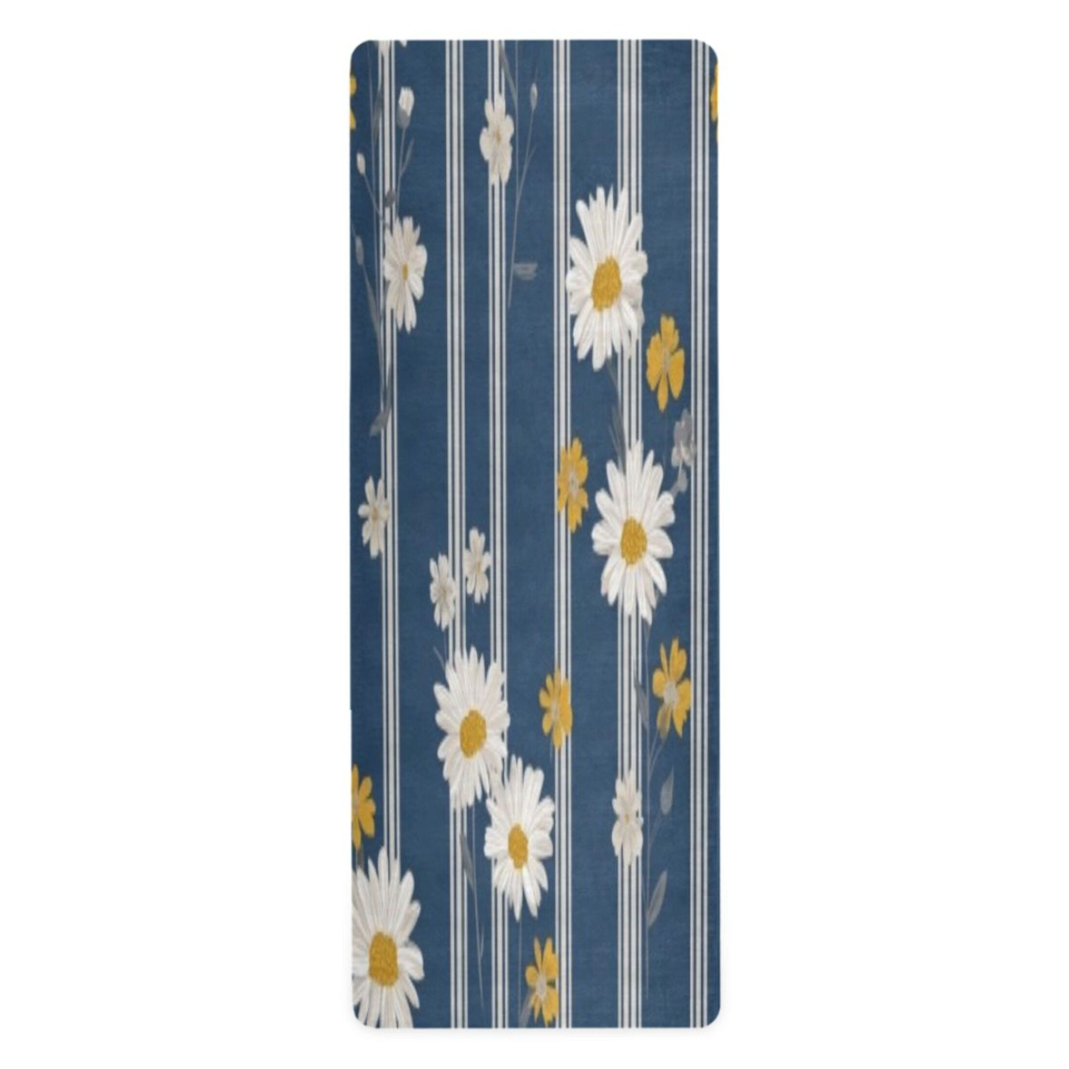 BZSMCE Yoga Mat Women Fitness Mat Stripe White Daisy Pattern