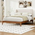 thumbnail image 1 of Queen Size Solid Dry Bamboo Wood 12 Inch Platform Bed with 48" Upholstered High Headboard, Easy Assembly, 1 of 10