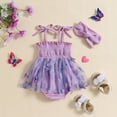 thumbnail image 3 of Baby Girl Summer Outfit Spaghetti Strap Pleated Butterfly Tulle Romper Dress Bodysuit with Hairband Set Cute Birthday Clothes, 3 of 7