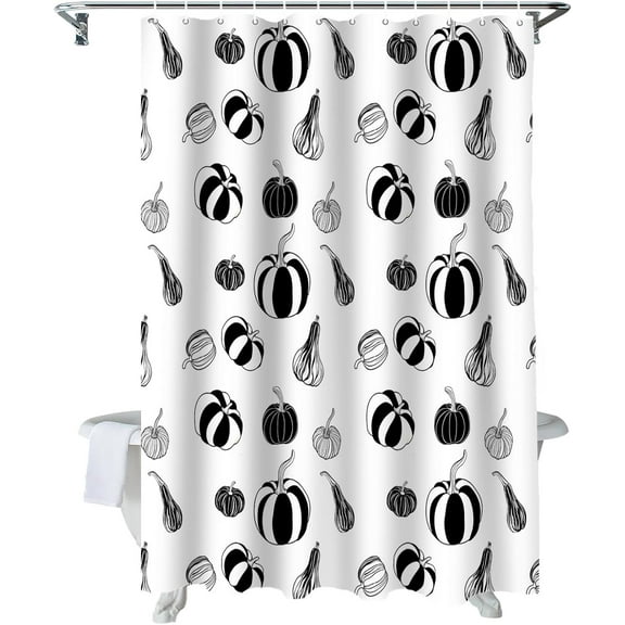Fall Shower Curtain Black and White Pumpkin Shower Curtains for Bathroom Simple Style Bath Curtains Sets with Hooks for Autumn Thanksgiving Seasonal Decor Polyester Waterproof Standard 72" X 72"