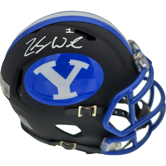 Zach Wilson Autographed BYU Cougars Black Speed Mini Helmet Beckett BAS 191115