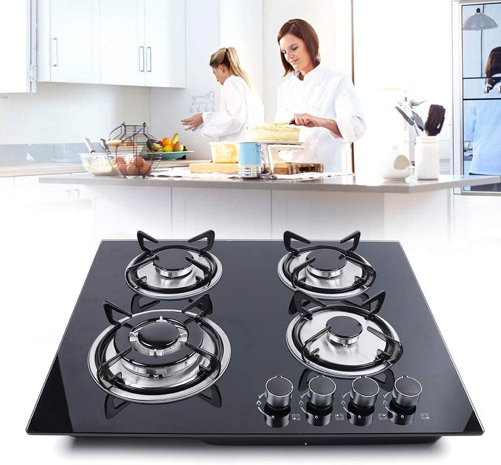 Gas Cooktop - 24 inch 4 Burners Built-in Stove - LPG/NG Dual Fuel Drop-in Tempered Glass Surface Gas Hob,Easy Clean Gas Stoves for Kitchen