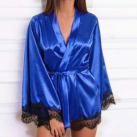 

Egmy Lingerie Women Silk Lace Robe Dress Babydoll Sleepwear Nightdress Pajamas Set